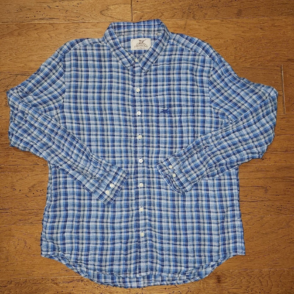 MADDA FELLA LONG SLEEVE LINEN SHIRT KEY WEST FL MADRAS PLAID Blue L Large